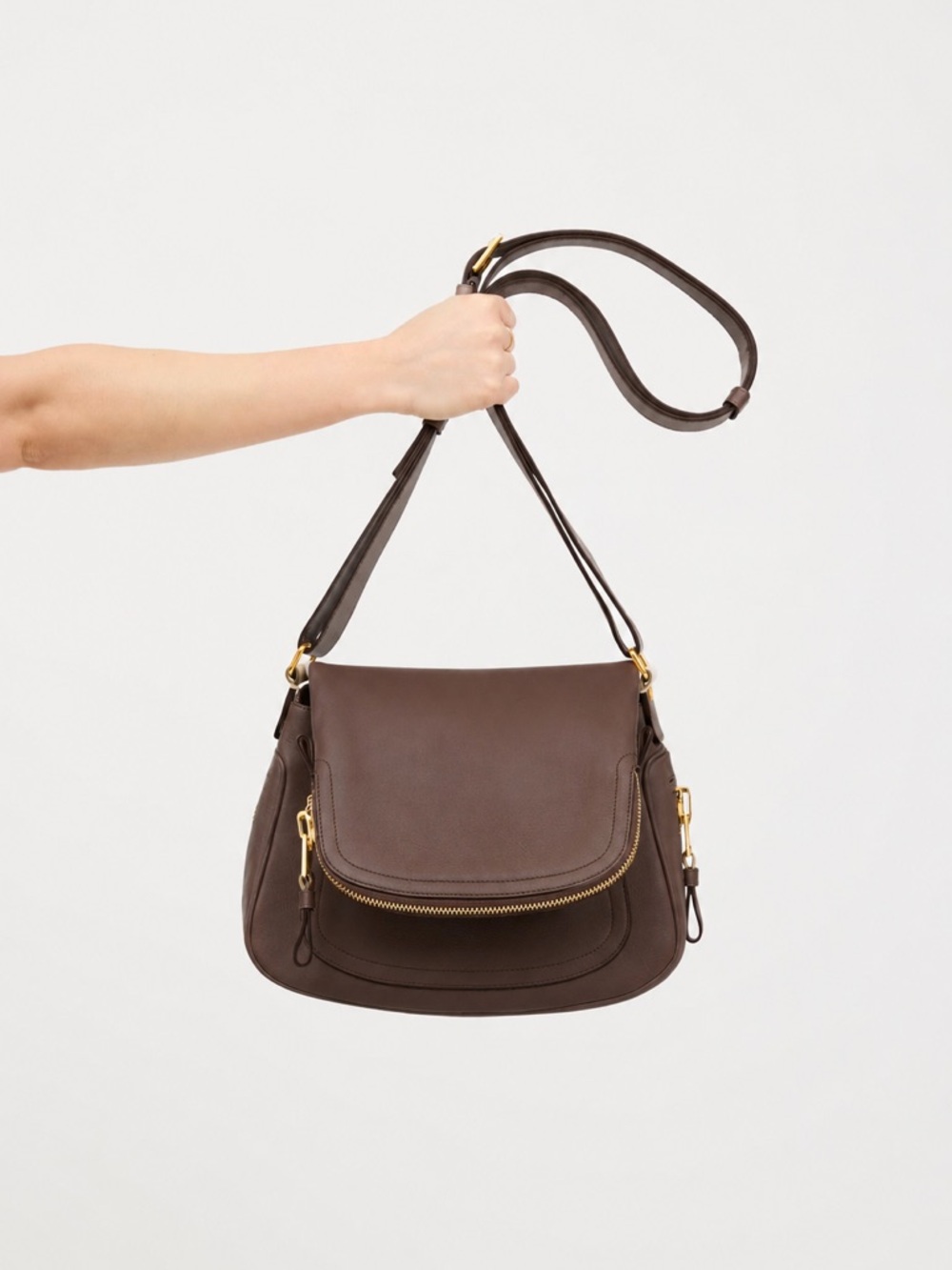 Tom Ford Jennifer Brown Leather Gold Hardware Shoulder Bag